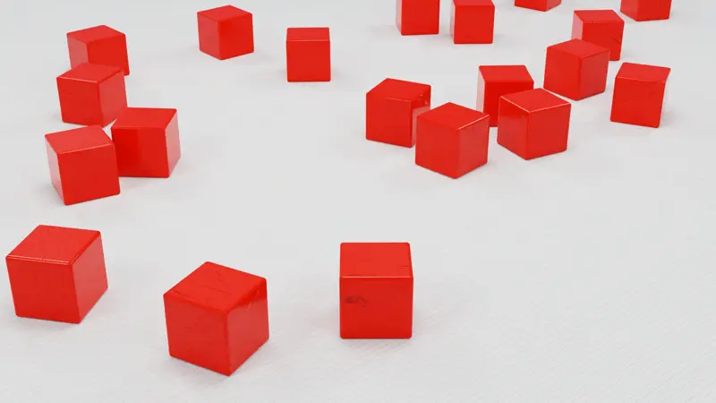 Preview of vid_001001: 20 red cubes, rotating camera